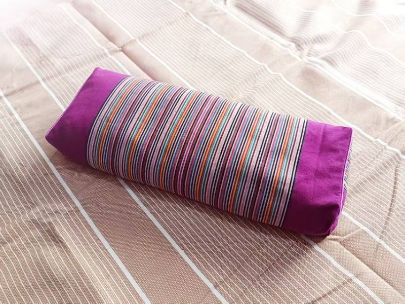 紫色纯棉老粗布方枕