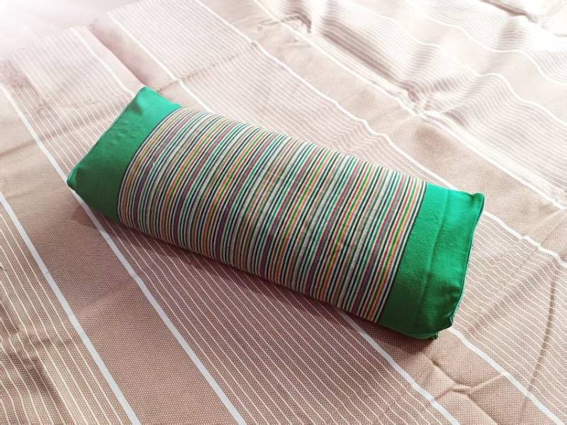 绿色纯棉老粗布方枕